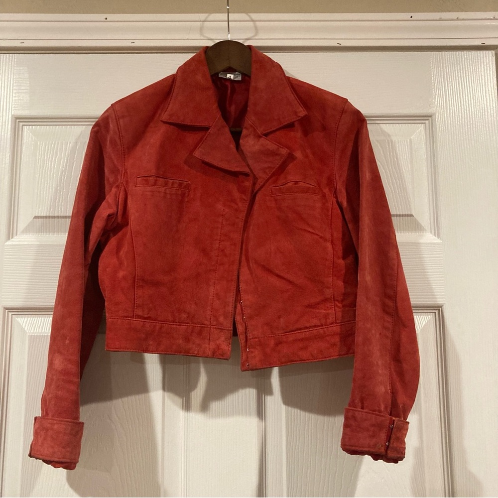 Women’s Vintage Suede Red Cropped Jacket, Small